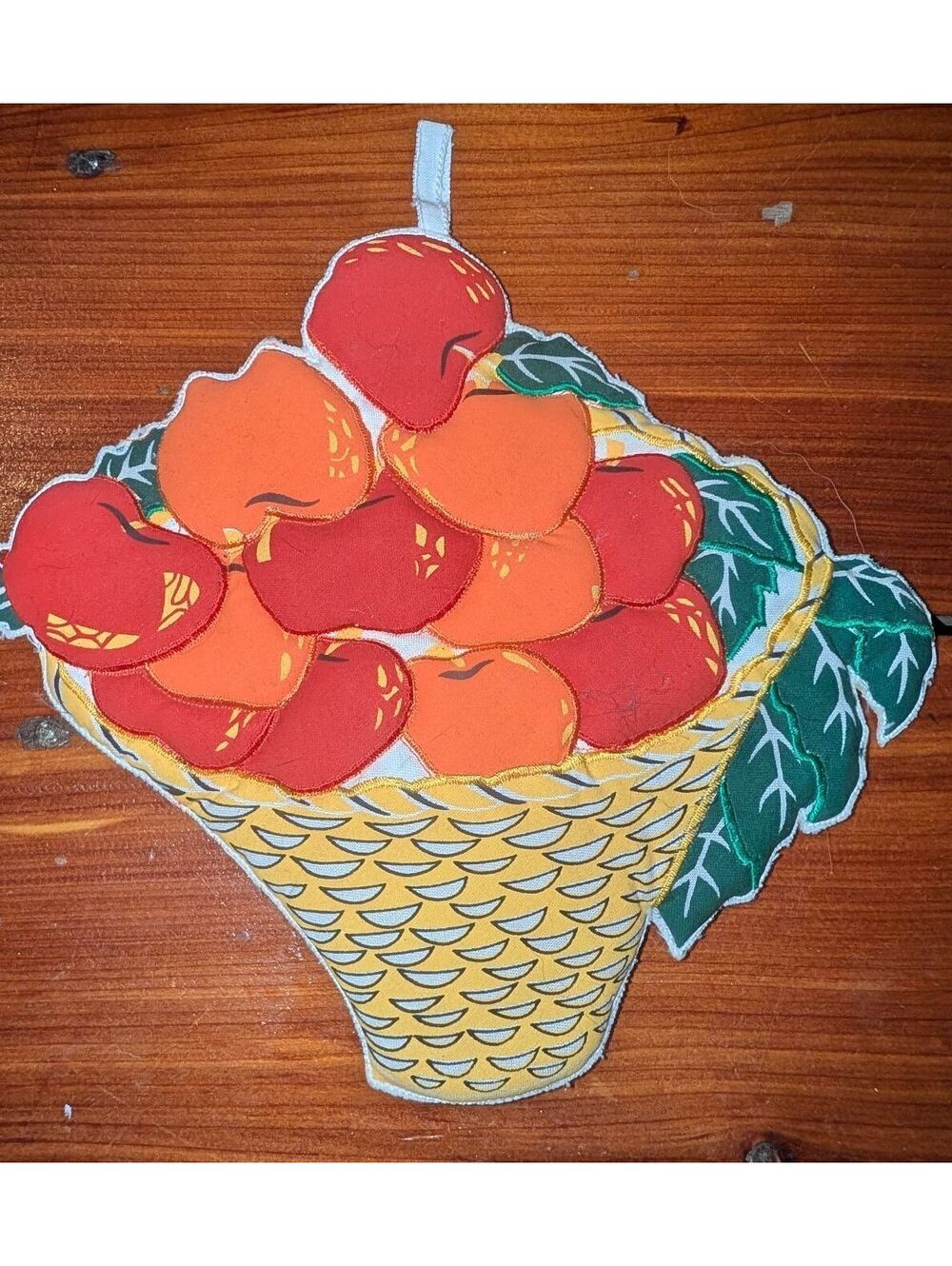 Vintage Handmade Fabric Basket of Fruit Pot Holder